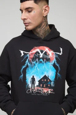 Hoodie pour homme Tall Oversized Gothic OFCL TOUR à impression vintage lavée
