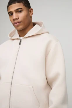 Hoodie surdimensionné, à la coupe carrée, en tissu scuba fusionné, à fermeture éclair intégrale