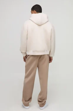Hoodie surdimensionné, à la coupe carrée, en tissu scuba fusionné, à fermeture éclair intégrale