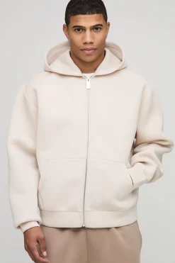 Hoodie surdimensionné, à la coupe carrée, en tissu scuba fusionné, à fermeture éclair intégrale