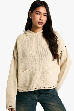 Hoodie tricoté premium avec détails de point de bordure