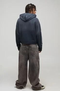 boohooMAN Hoodie à zip intégral noir oversize premium pour homme 13, finition délavée<Homme Sweats À Capuche Et Sweatshirts|Sweats À Capuche Et Sweats