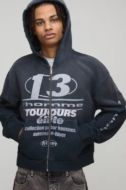boohooMAN Hoodie à zip intégral noir oversize premium pour homme 13, finition délavée<Homme Sweats À Capuche Et Sweatshirts|Sweats À Capuche Et Sweats