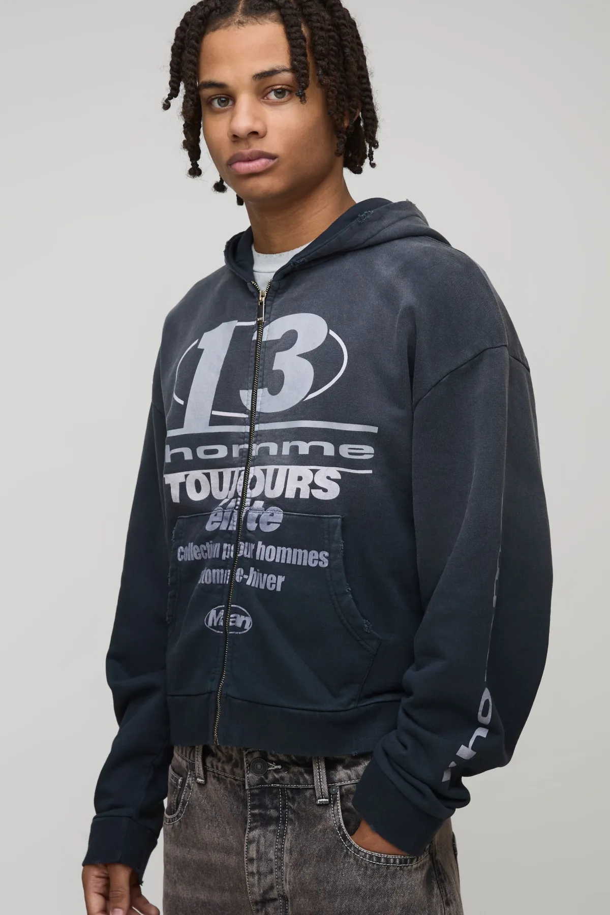 boohooMAN Hoodie à zip intégral noir oversize premium pour homme 13, finition délavée<Homme Sweats À Capuche Et Sweatshirts|Sweats À Capuche Et Sweats