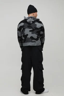 boohooMAN Hoodie zippé en maille jacquard camouflage côtelé, coupe boxy<Homme Tout Afficher|Maille