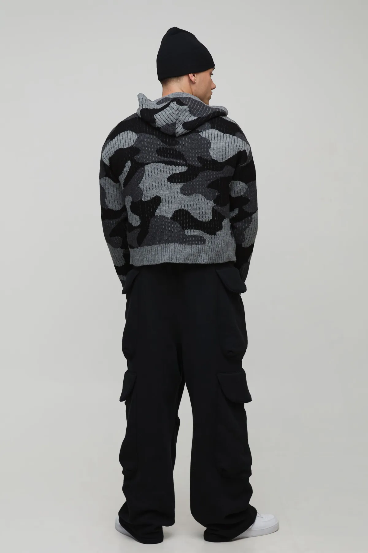 boohooMAN Hoodie zippé en maille jacquard camouflage côtelé, coupe boxy<Homme Tout Afficher|Maille