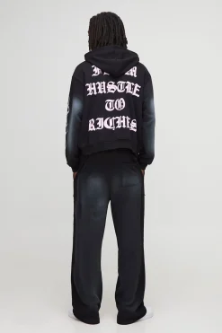 Hoodie zippé à imprimé pailleté et graphisme spray wash