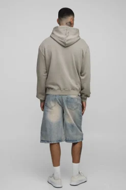 Hoodie zippé long, oversize, au style boxy et au traitement spray wash
