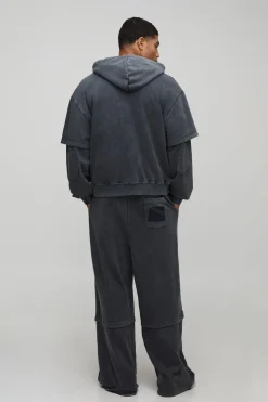 boohooMAN Hoodie zippé oversize à coupe boxy, délavé, en tissu loopback et à effet de superposition factice<Homme Sweats À Capuche Et Sweatshirts|Sweats À Capuche Et Sweats