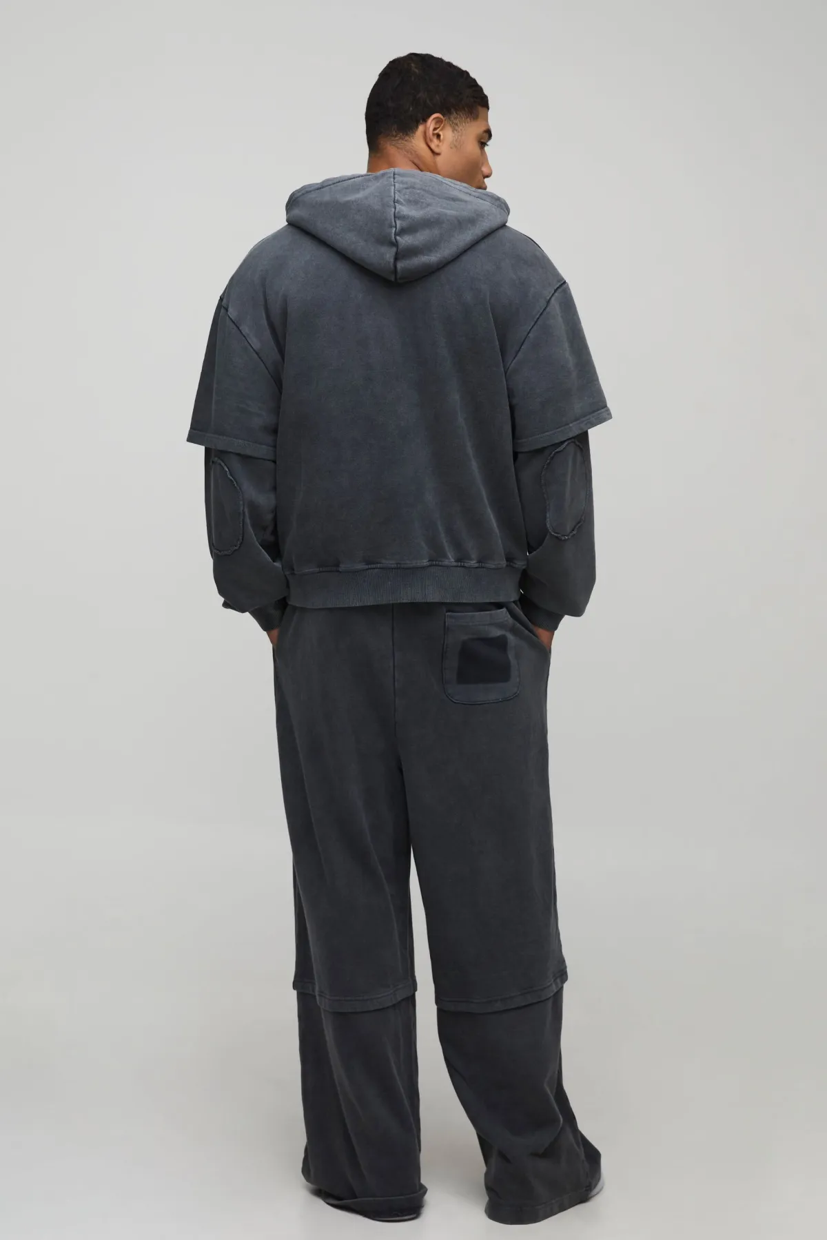 boohooMAN Hoodie zippé oversize à coupe boxy, délavé, en tissu loopback et à effet de superposition factice<Homme Sweats À Capuche Et Sweatshirts|Sweats À Capuche Et Sweats