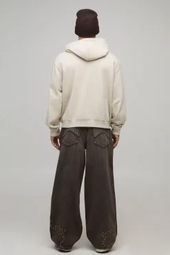 boohooMAN Hoodie zippé Stone Oversized Boxy imprimé Rodeo<Homme Sweats À Capuche Et Sweatshirts|Sweats À Capuche Et Sweats