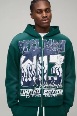 Hoodie zippé surdimensionné à coupe boxy OFCL MAN, avec traitement spray wash