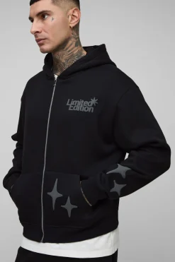 Hoodie zippé tall, surdimensionné, à coupe boxy et à imprimé puff mondial