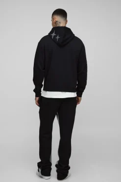 Hoodie zippé tall, surdimensionné, à coupe boxy et à imprimé puff mondial