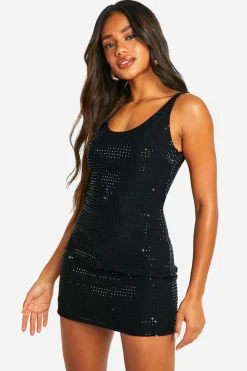 Hotfix Diamante Robe Mini à Encolure Scoop