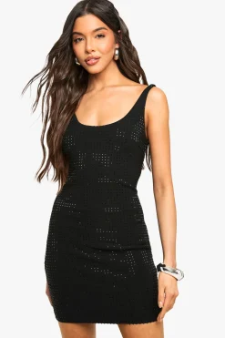 Hotfix Diamante Robe Mini à Encolure Scoop