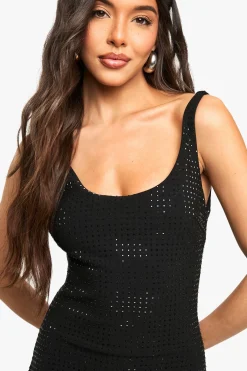 Hotfix Diamante Robe Mini à Encolure Scoop