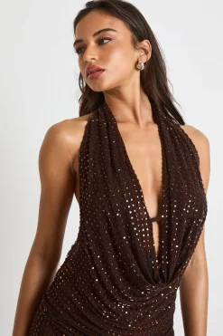 Hotfix Top à décolleté plongeant, encolure drapée et style halter