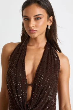 Hotfix Top à décolleté plongeant, encolure drapée et style halter