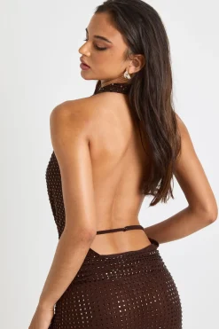 Hotfix Top à décolleté plongeant, encolure drapée et style halter