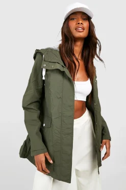 boohoo Imperméable à capuche avec garniture contrastante<Femme Vestes & Manteaux