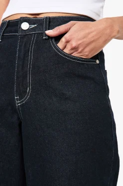 boohoo Indigo Profond Jean Large à Ourlet Retroussé<Femme Denim|Jeans