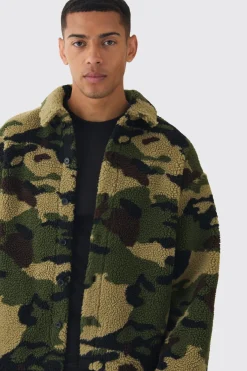 boohooMAN Jacquard Regular Fit Camo synthétique Overshirt<Homme Chemises