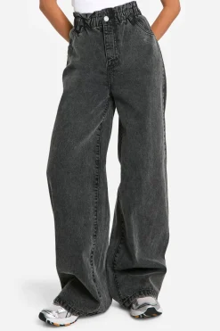 Jean acid wash à taille élastiquée