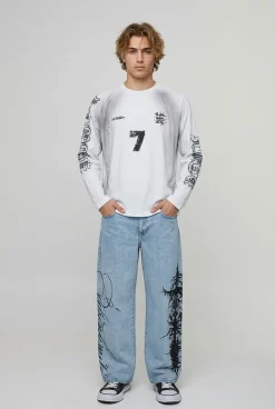 boohooMAN Jean Ample Broderie Graphique Gothique<Homme Jeans Grande Taille|Denim