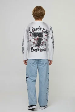boohooMAN Jean Ample Broderie Graphique Gothique<Homme Jeans Grande Taille|Denim