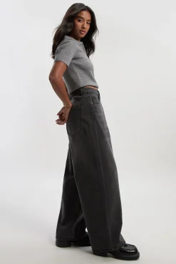 Jean ample à taille mi-hauteur, coupe décontractée et jambes larges – Petite
