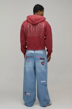 boohooMAN Jean Ample Teinté À Imprimé Graphique Attention Intégral<Homme Denim|Denim