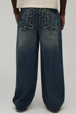 boohooMAN Jean Baggy À Appliqués Gothiques<Homme Denim|Denim