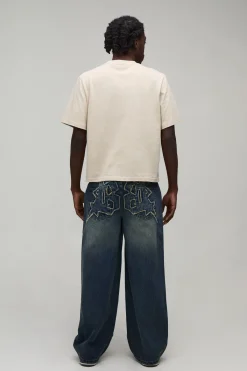 boohooMAN Jean Baggy À Appliqués Gothiques<Homme Denim|Denim
