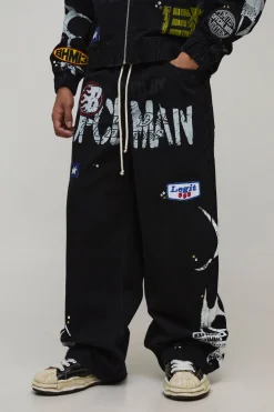 boohooMAN Jean Baggy À Cordon Prolongé Avec Détail Badge Clouté<Homme Denim|Jeans