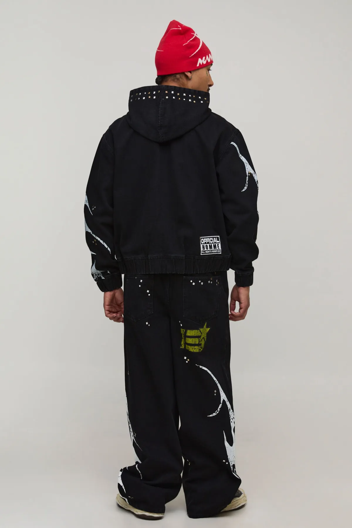boohooMAN Jean Baggy À Cordon Prolongé Avec Détail Badge Clouté<Homme Denim|Jeans