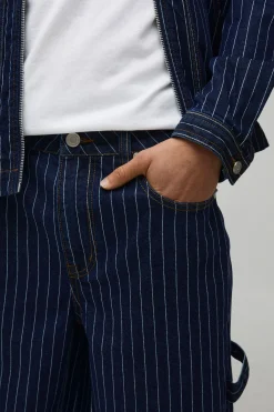boohooMAN Jean Baggy Coupe Carpenter À Fines Rayures<Homme Ensembles|Denim