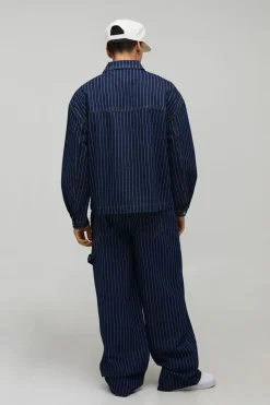 boohooMAN Jean Baggy Coupe Carpenter À Fines Rayures<Homme Ensembles|Denim