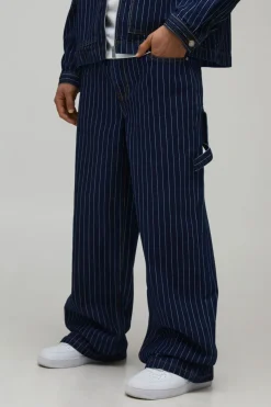 boohooMAN Jean Baggy Coupe Carpenter À Fines Rayures<Homme Ensembles|Denim