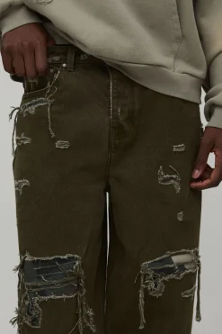 boohooMAN Jean Baggy Délavé Camouflage Avec Déchirures Et Réparations<Homme Denim|Denim