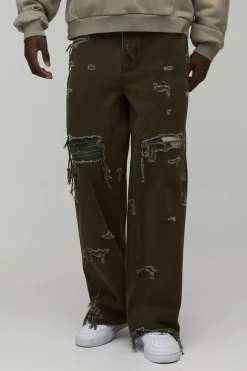 boohooMAN Jean Baggy Délavé Camouflage Avec Déchirures Et Réparations<Homme Denim|Denim