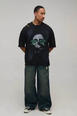 Jean Baggy Délavé Déchiré Teinté Vert
