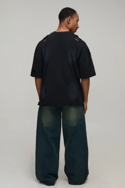 Jean Baggy Délavé Déchiré Teinté Vert
