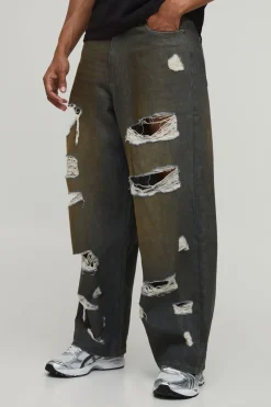boohooMAN Jean Baggy Délavé À Déchirures Extrêmes<Homme Jeans Grande Taille|Denim