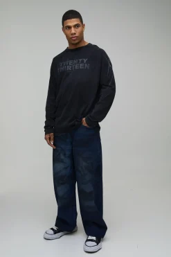 boohooMAN Jean Baggy Délavé Effet Tie-dye Avec Détails Usés<Homme Jeans Grande Taille|Denim