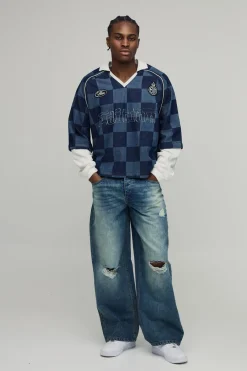 boohooMAN Jean Baggy Délavé à la Pierre avec Déchirures aux Genoux<Homme Denim|Denim
