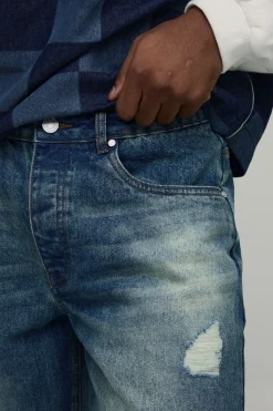 boohooMAN Jean Baggy Délavé à la Pierre avec Déchirures aux Genoux<Homme Denim|Denim
