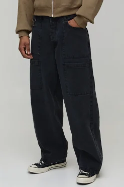 Jean Baggy Délavé à Panneaux avec Détails Métalliques