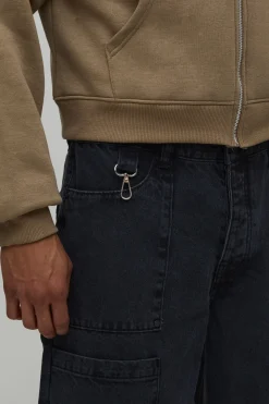 Jean Baggy Délavé à Panneaux avec Détails Métalliques