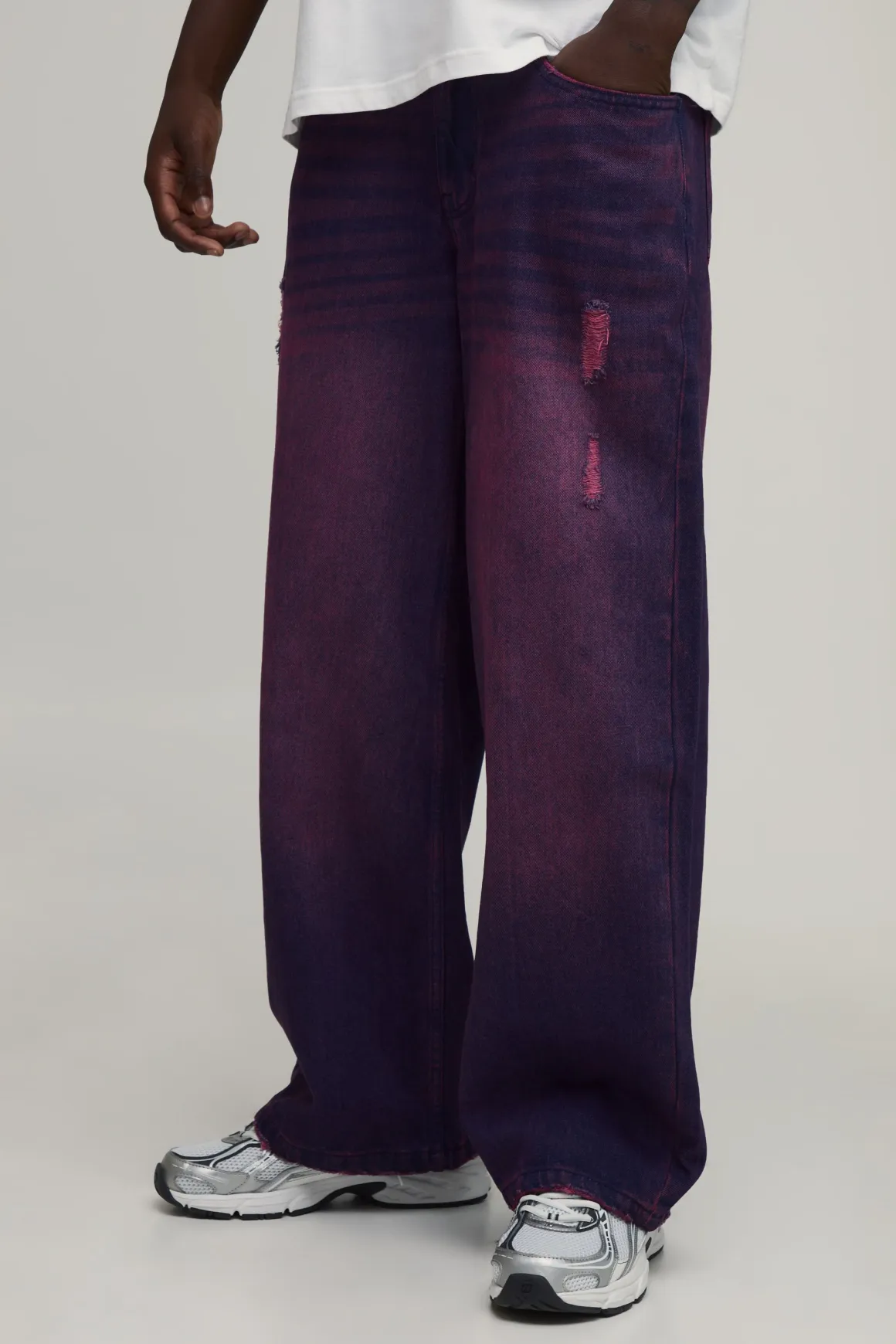 Jean Baggy Délavé Rose Avec Effet Usé